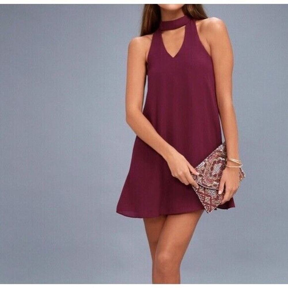 Lulus Groove Thing Magenta Swing Dress Women's Size XS Maroon Burgundy High Neck